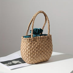 Straw Satchel Bag Drawstring Lightweight Storage Bag