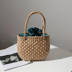 Straw Satchel Bag Drawstring Lightweight Storage Bag