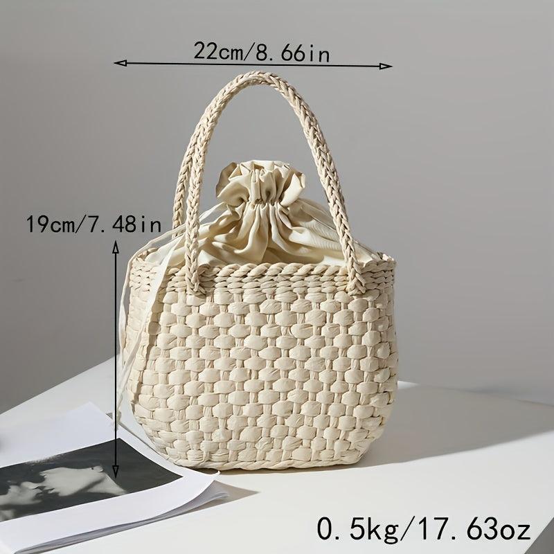 Straw Satchel Bag Drawstring Lightweight Storage Bag