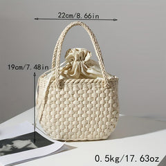 Straw Satchel Bag Drawstring Lightweight Storage Bag