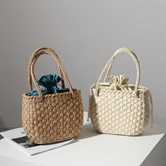 Straw Satchel Bag Drawstring Lightweight Storage Bag