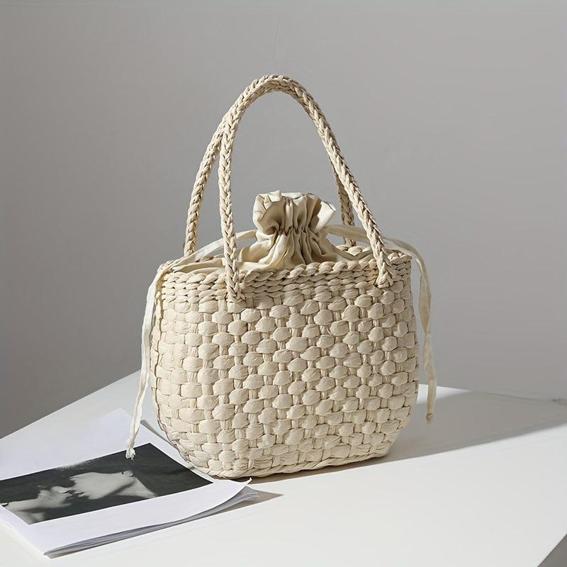 Straw Satchel Bag Drawstring Lightweight Storage Bag