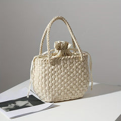 Straw Satchel Bag Drawstring Lightweight Storage Bag
