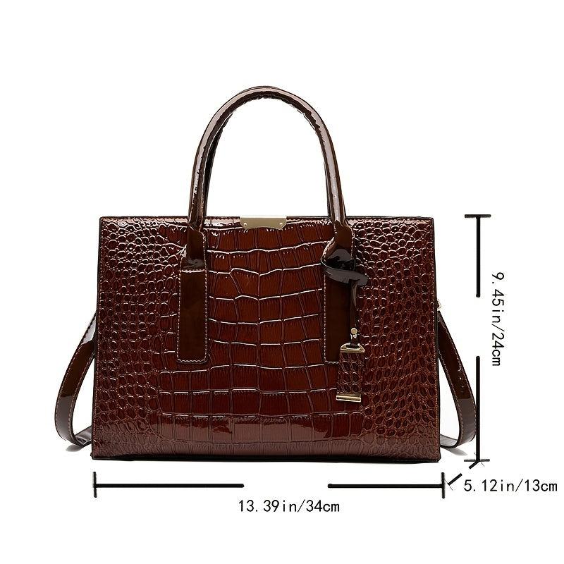 Crocodile Embossed Handbag PU Leather Top Handle Purse
