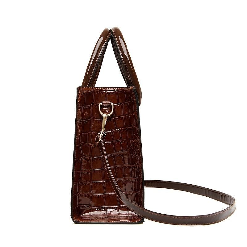 Crocodile Embossed Handbag PU Leather Top Handle Purse