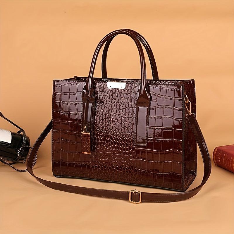 Crocodile Embossed Handbag PU Leather Top Handle Purse