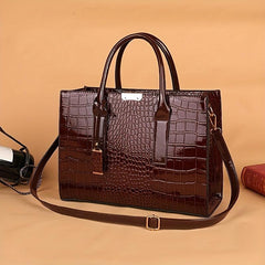 Crocodile Embossed Handbag PU Leather Top Handle Purse