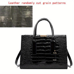 Crocodile Embossed Handbag PU Leather Top Handle Purse