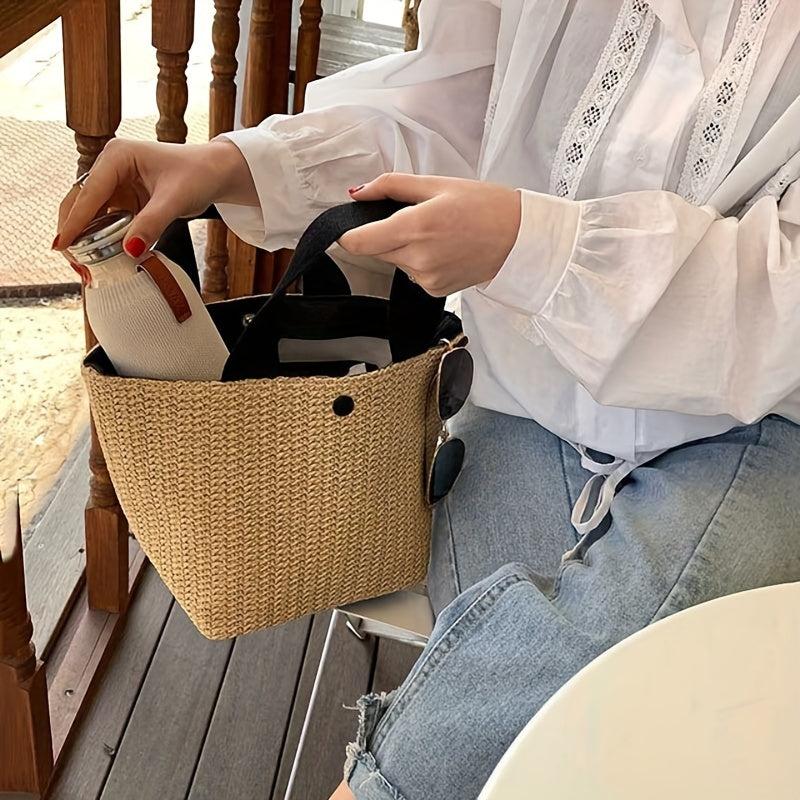 Vintage Straw Woven Handbags Boho Style Summer Beach Bag Women's Braided Tote