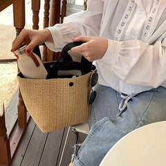 Vintage Straw Woven Handbags Boho Style Summer Beach Bag Women's Braided Tote