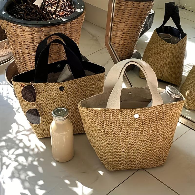 Vintage Straw Woven Handbags Boho Style Summer Beach Bag Women's Braided Tote