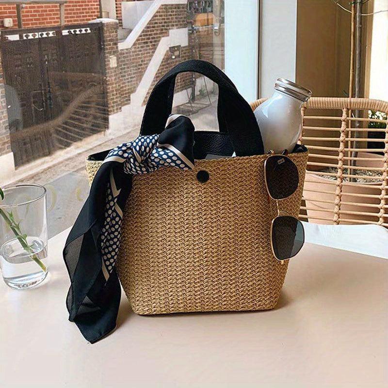 Vintage Straw Woven Handbags Boho Style Summer Beach Bag Women's Braided Tote