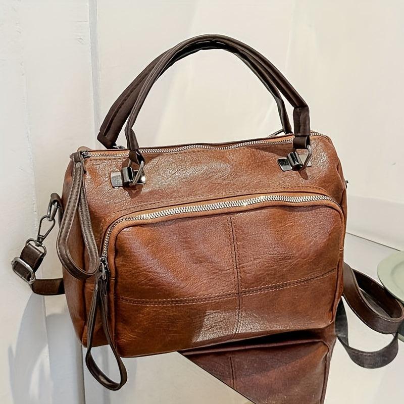 Vintage Boston Handbag Large Capacity Crossbody Bag Top Handle Satchel Purse
