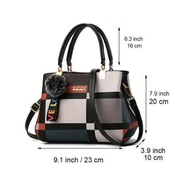 Plaid Satchel Bag Colorblock Double Handle Purse Crossbody Bag