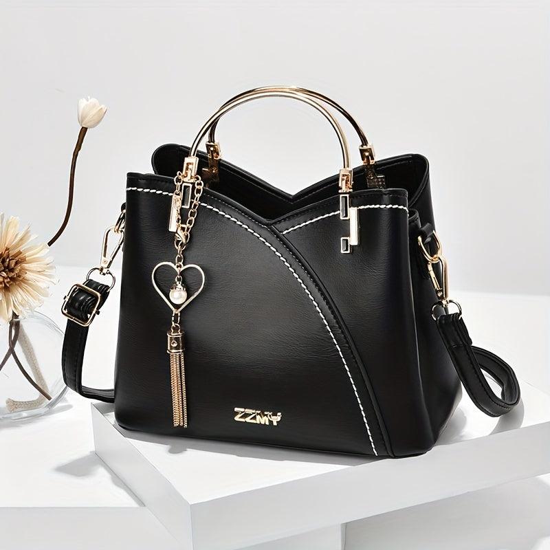Adjustable Strap Faux Leather Shoulder Bag with Zipper Closure