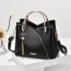 Adjustable Strap Faux Leather Shoulder Bag with Zipper Closure