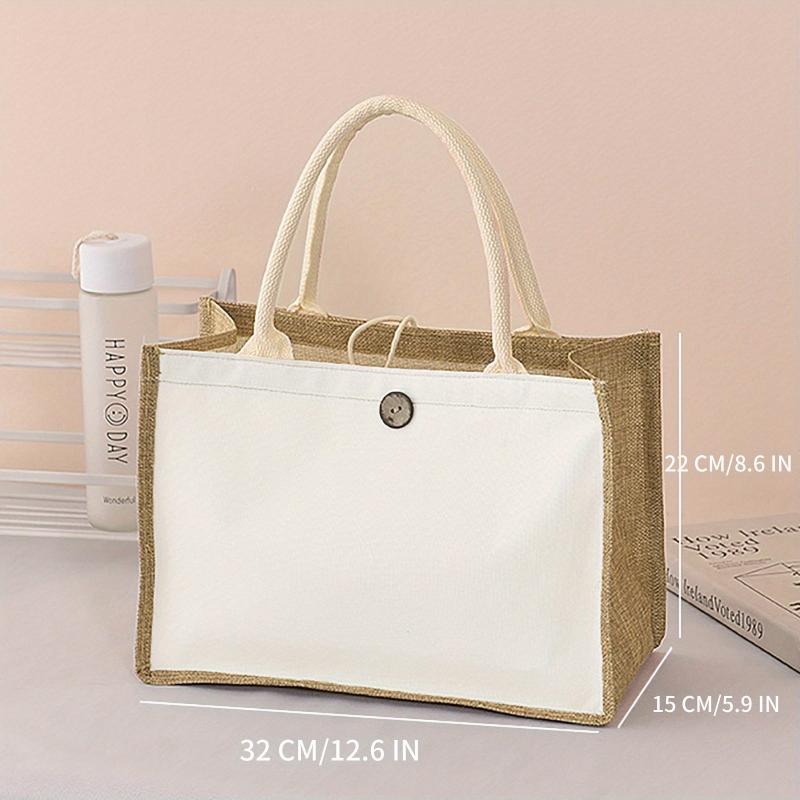 Burlap Bag Button Closure Tote Beach Bag