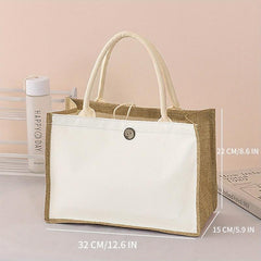 Burlap Bag Button Closure Tote Beach Bag