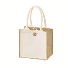 Burlap Bag Button Closure Tote Beach Bag