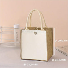 Burlap Bag Button Closure Tote Beach Bag