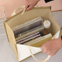 Burlap Bag Button Closure Tote Beach Bag