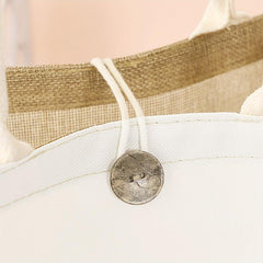 Burlap Bag Button Closure Tote Beach Bag
