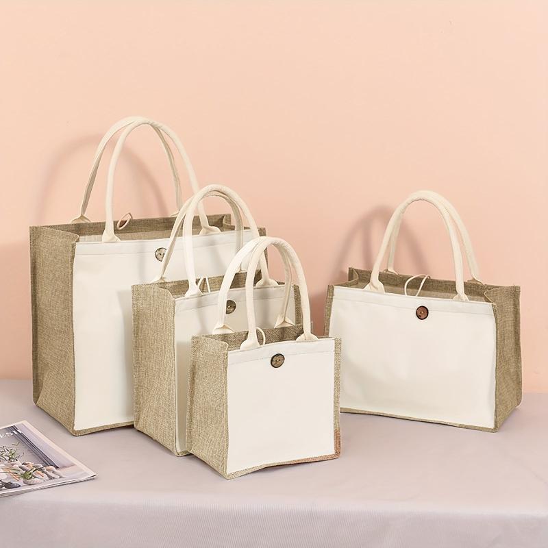 Burlap Bag Button Closure Tote Beach Bag
