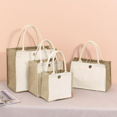 Burlap Bag Button Closure Tote Beach Bag