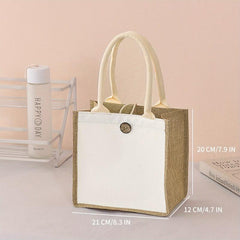 Burlap Bag Button Closure Tote Beach Bag