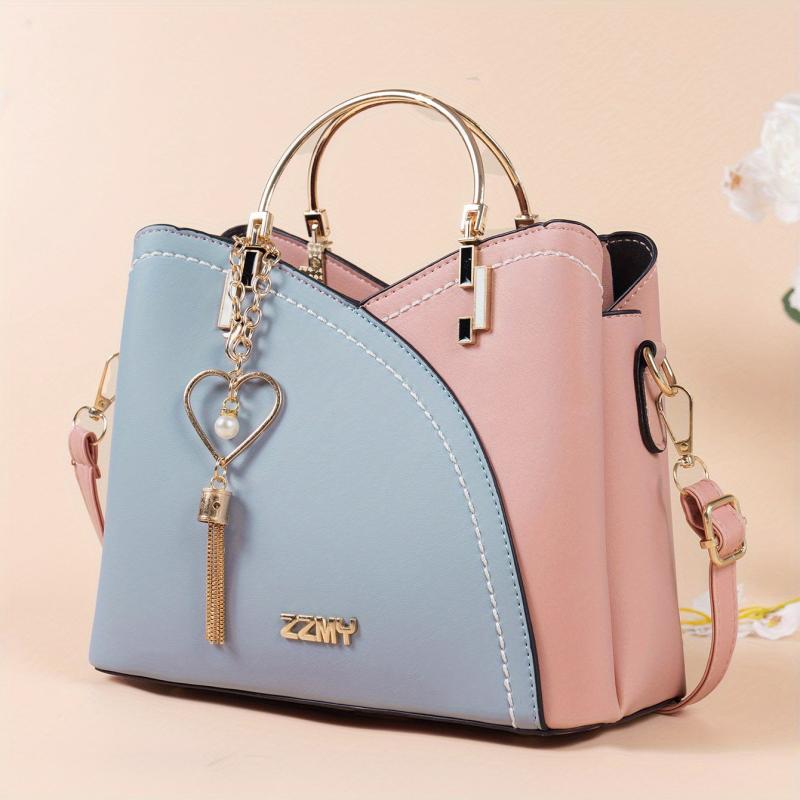 Heart Pearl Tassel Pendant Decor Shoulder Bag Portable Double Handle Handbag
