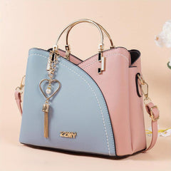 Heart Pearl Tassel Pendant Decor Shoulder Bag Portable Double Handle Handbag
