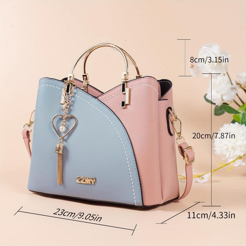 Heart Pearl Tassel Pendant Decor Shoulder Bag Portable Double Handle Handbag