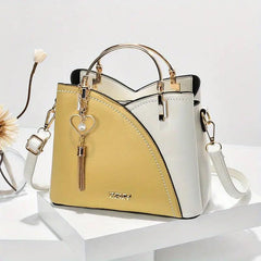 Heart Pearl Tassel Pendant Decor Shoulder Bag Portable Double Handle Handbag