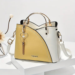 Heart Pearl Tassel Pendant Decor Shoulder Bag Portable Double Handle Handbag