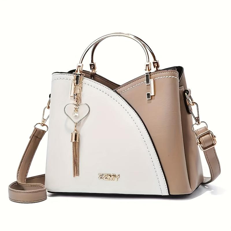 Heart Pearl Tassel Pendant Decor Shoulder Bag Portable Double Handle Handbag