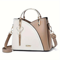 Heart Pearl Tassel Pendant Decor Shoulder Bag Portable Double Handle Handbag