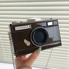 Mini Camera Handbag Patent Leather Box Purse Chain Crossbody Bag