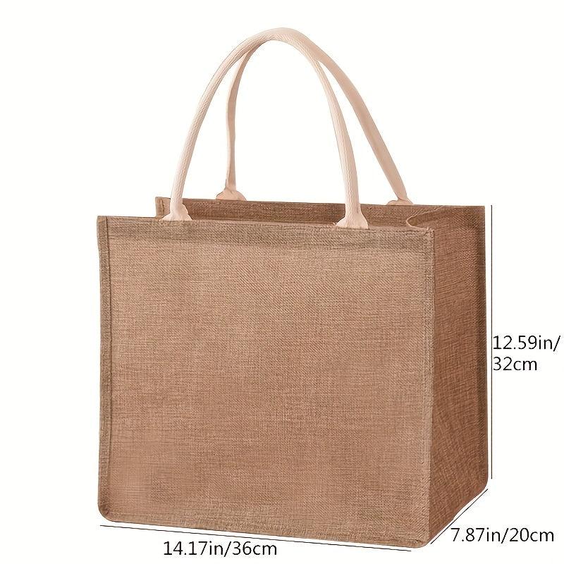 Linen Tote Bag Reusable Grocery Shopping Bag Solid Gift Bag