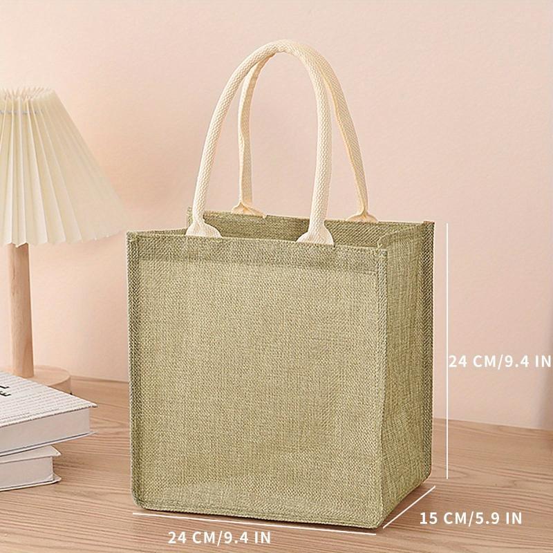 Linen Tote Bag Reusable Grocery Shopping Bag Solid Gift Bag