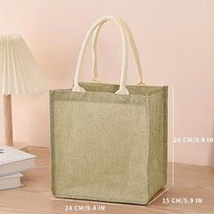 Linen Tote Bag Reusable Grocery Shopping Bag Solid Gift Bag