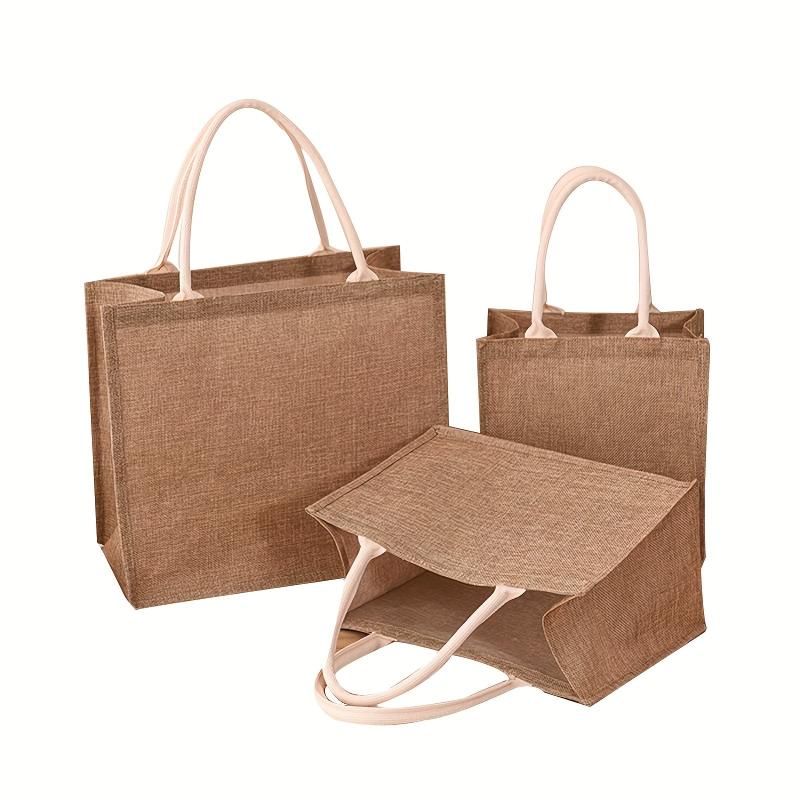 Linen Tote Bag Reusable Grocery Shopping Bag Solid Gift Bag