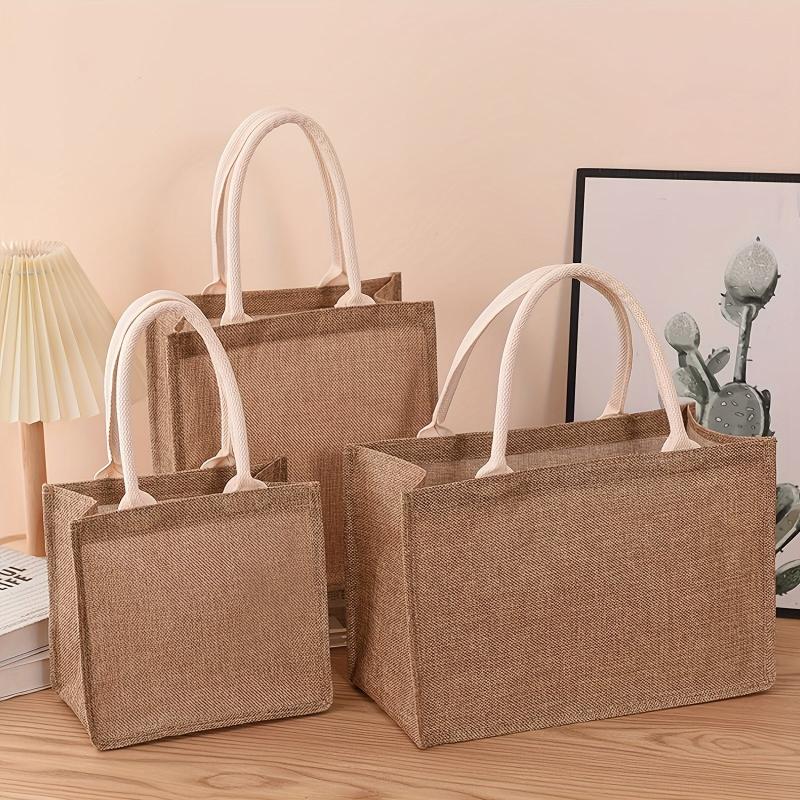 Linen Tote Bag Reusable Grocery Shopping Bag Solid Gift Bag