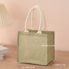 Linen Tote Bag Reusable Grocery Shopping Bag Solid Gift Bag