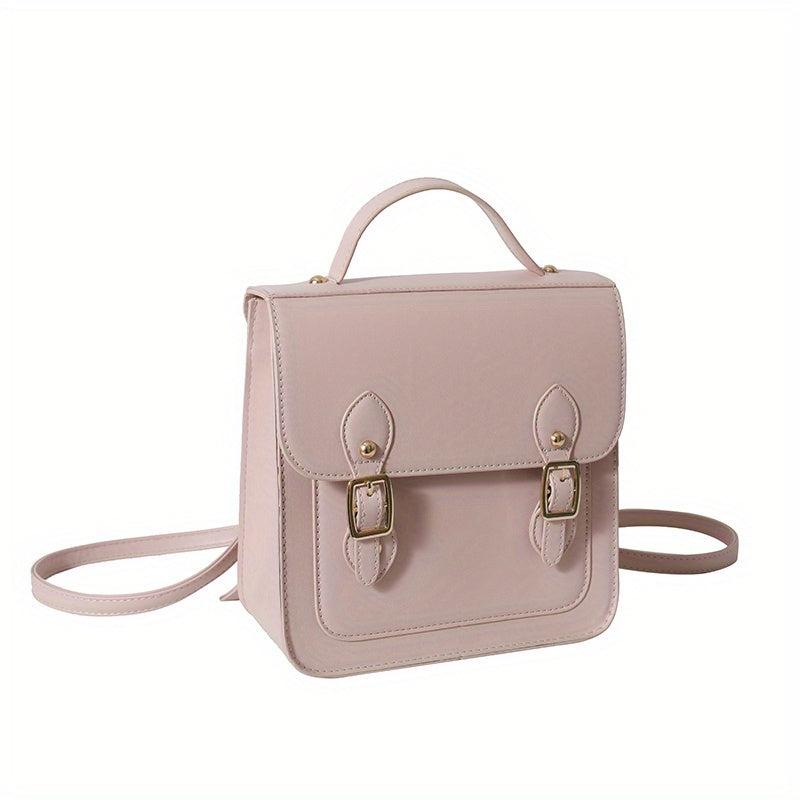 Small Satchel Cube Backpack PU Leather Lightweight School Waterproof Bag