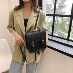 Small Satchel Cube Backpack PU Leather Lightweight School Waterproof Bag