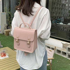 Small Satchel Cube Backpack PU Leather Lightweight School Waterproof Bag