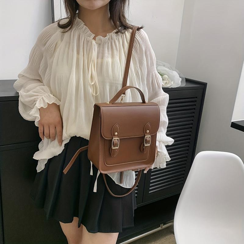 Small Satchel Cube Backpack PU Leather Lightweight School Waterproof Bag