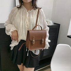 Small Satchel Cube Backpack PU Leather Lightweight School Waterproof Bag