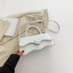 Pink Crocodile Pattern Crossbody Bag Flap Shoulder Bag Women's Casual Handbag