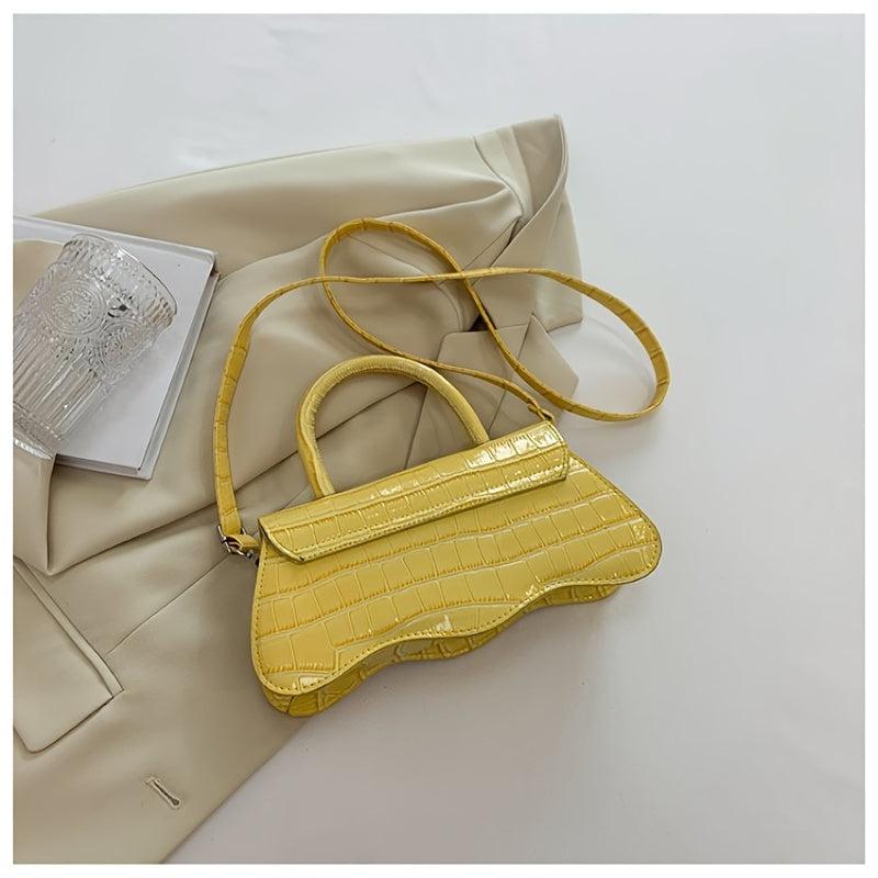 Pink Crocodile Pattern Crossbody Bag Flap Shoulder Bag Women's Casual Handbag